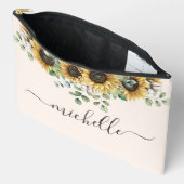 Mit Monogramm Elegant Rustikale Sonnenblume Eukaly Zubehörtasche (Offen)