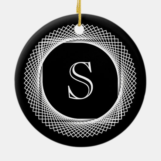 Mit Monogramm Elegant Schwarz/Weiß Keramik Ornament (Hinten)