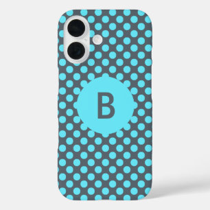 Mit Monogramm Elegant Türkis Polka Dot iPhone 16 Hülle