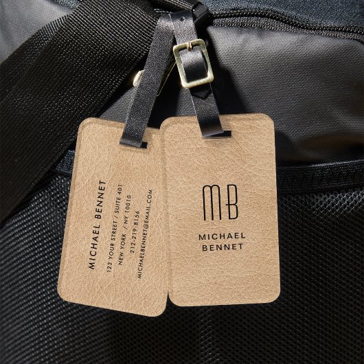 Mit Monogramm elegante Beige Imitate Leather Textu Gepäckanhänger