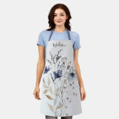 Mit Monogramm Elegante Chic Watercolor Blaue Blume Schürze (Getragen)