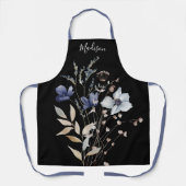 Mit Monogramm Elegante Chic Watercolor Blaue Blume Schürze (Vorderseite)