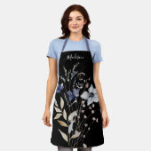 Mit Monogramm Elegante Chic Watercolor Blaue Blume Schürze (Getragen)