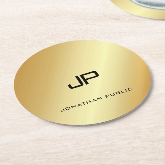 Mit Monogramm elegante Imitate Gold Moderne Vorlag Runder Pappuntersetzer (Angewinkelt)