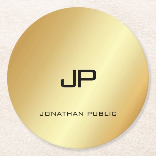 Mit Monogramm elegante Imitate Gold Moderne Vorlag Runder Pappuntersetzer (Vorderseite)
