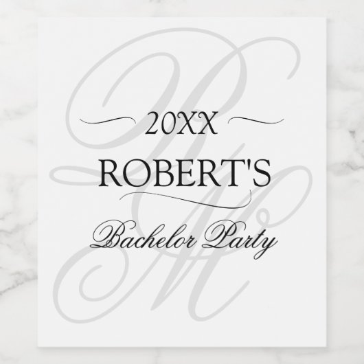 Mit Monogramm Elegante Minimalistisch Bachelor Par Weinetikett (Einzelnes Label)