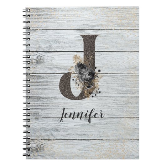 Mit Monogramm Elegante Moderne Goth Black Rose J Notizblock (Vorderseite)