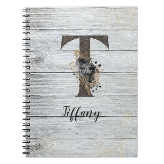 Mit Monogramm Elegante Moderne Goth Black Rose T Notizblock (Vorderseite)