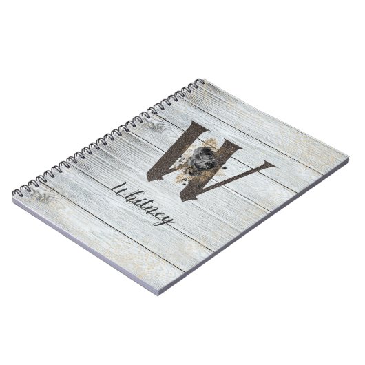 Mit Monogramm Elegante Moderne Goth Black Rose W Notizblock (Linke Seite)