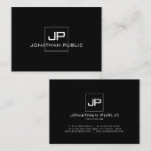 Mit Monogramm Elegante Moderne Schwarz-weiße Vorla Visitenkarte (Vorne/Hinten)