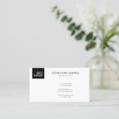 Mit Monogramm, elegante Schwarz-Weiß-Moderne einfa Visitenkarte (Stehend Vorderseite)