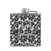 Mit Monogramm elegante schwarze Flora Damaskus Flachmann (Rückseite)