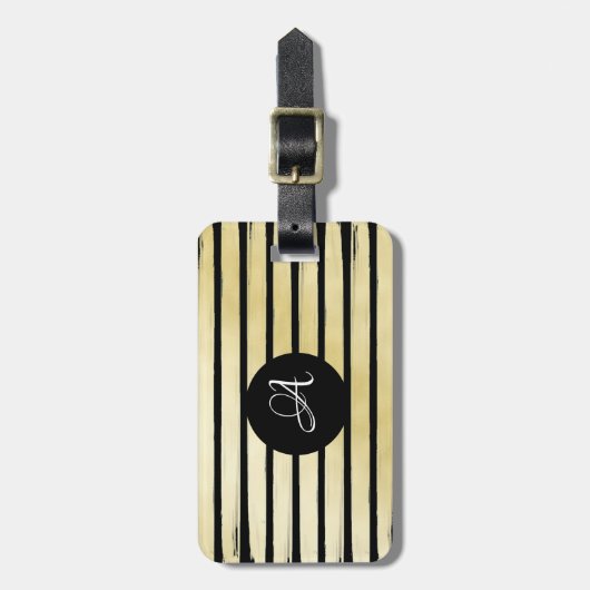 Mit Monogramm, elegante schwarze Goldfolienfarbe g Gepäckanhänger (Vorderseite vertikal)