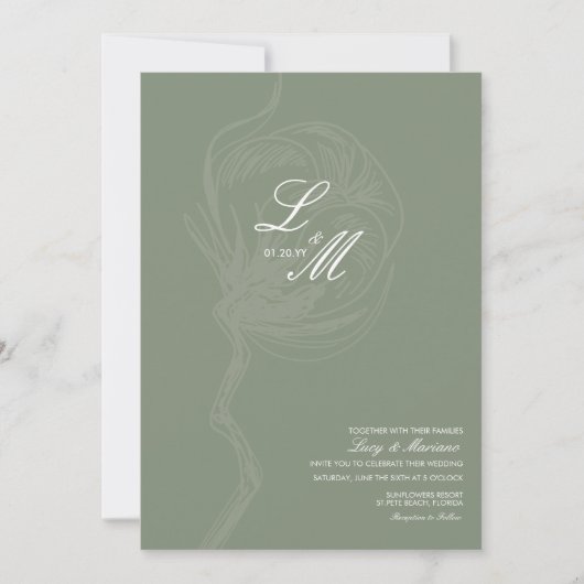 Mit Monogramm, elegante Script Cotton Blume Weddin Einladung (Vorderseite)