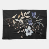 Mit Monogramm Elegante Watercolor Blaue Wildblume Geschirrtuch (Horizontal)