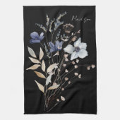 Mit Monogramm Elegante Watercolor Blaue Wildblume Geschirrtuch (Vertikal)