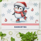 Mit Monogramm Elegante Weihnachts-Ice Skaten Pengu Geschirrtuch (Gefaltet)
