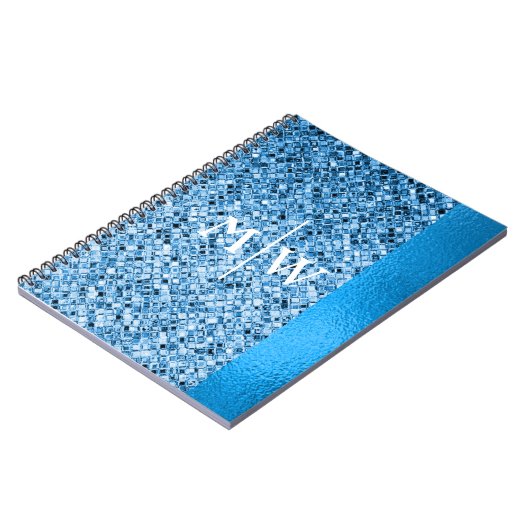 Mit Monogramm Eleganter Blue Glitzer Look Luxury Notizblock (Linke Seite)