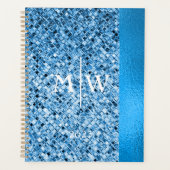Mit Monogramm Eleganter Blue Glitzer Look Luxury Planer (Vorderseite)
