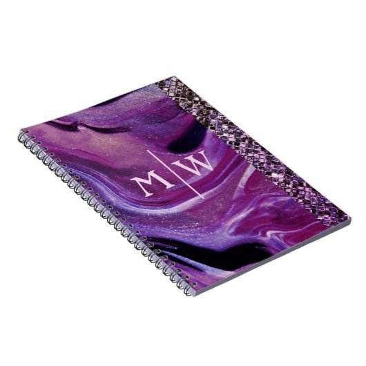 Mit Monogramm Eleganter Lila Glitzer aus Marmor Lu Notizblock (Rechte Seite)