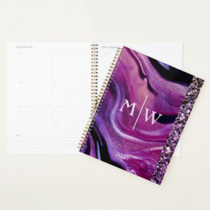 Mit Monogramm Eleganter Lila Glitzer aus Marmor Lu Planer