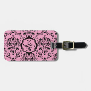 Mit Monogramm eleganter nobler rosa schwarzer Gepäckanhänger