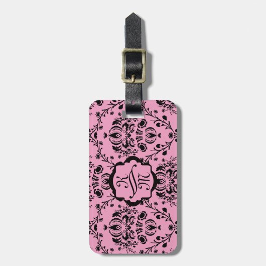 Mit Monogramm eleganter nobler rosa schwarzer Gepäckanhänger (Vorderseite vertikal)