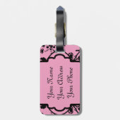 Mit Monogramm eleganter nobler rosa schwarzer Gepäckanhänger (Rückseite vertikal)