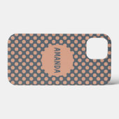 Mit Monogramm Eleganter Peach Pink Polka Dot Case-Mate iPhone Hülle (Rückseite (Horizontal))