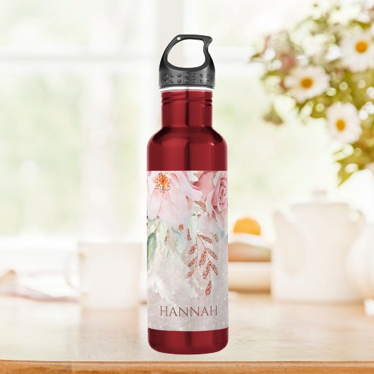 Mit Monogramm eleganter rosa Rosenstöckner Marmor Edelstahlflasche