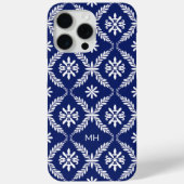 Mit Monogramm elegantes Blau- und Weißblumenmuster Case-Mate iPhone Hülle (Rückseite)
