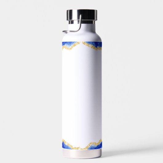 Mit Monogramm elegantes blaues Agate-Marmormuster Trinkflasche (Rechts)