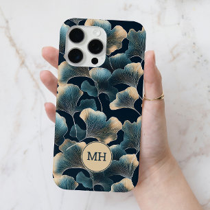 Mit Monogramm elegantes blaues Ginkgo-Blumenmuster Case-Mate iPhone Hülle