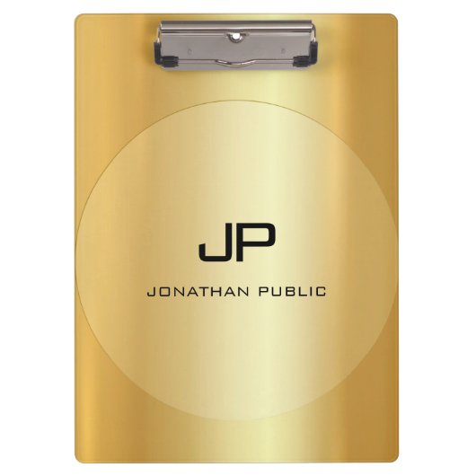 Mit Monogramm, elegantes Gold Look Klemmbrett (Vorderseite)