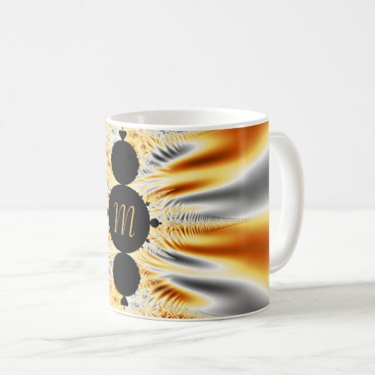 Mit Monogramm elegantes Golden Orange & Silver Fra Kaffeetasse (VorderseiteRechts)