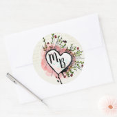 Mit Monogramm Elegantes Herz mit Blume Runder Aufkleber (Umschlag)