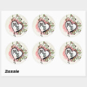 Mit Monogramm Elegantes Herz mit Blume Runder Aufkleber (Blatt)