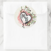 Mit Monogramm Elegantes Herz mit Blume Runder Aufkleber (Tasche)