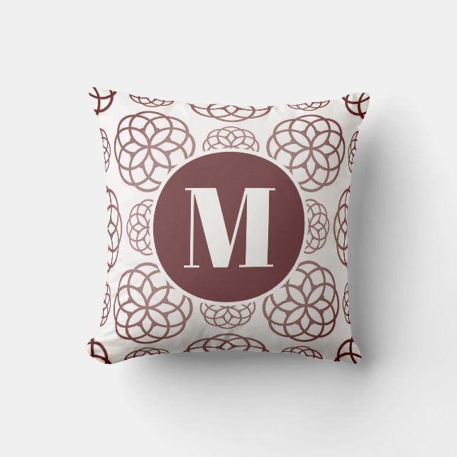 Mit Monogramm, elegantes Maroon-Rundmuster Kissen (Vorderseite)