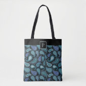 Mit Monogramm elegantes Retro Blue Paisley Muster Tasche (Vorderseite)