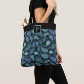 Mit Monogramm elegantes Retro Blue Paisley Muster Tasche (Von Nahem)
