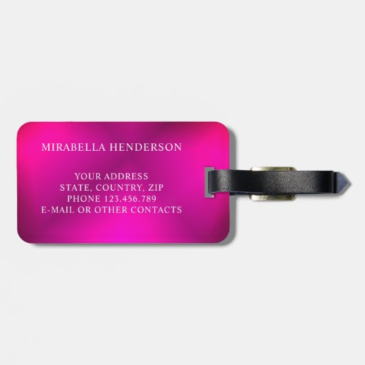 Mit Monogramm elegantes Rosa Bright Gepäckanhänger (Rückseite horizontal)