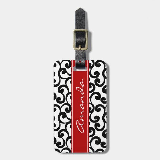 Mit Monogramm Elemente in Weiß und Ebony Gepäckanhänger (Vorderseite vertikal)