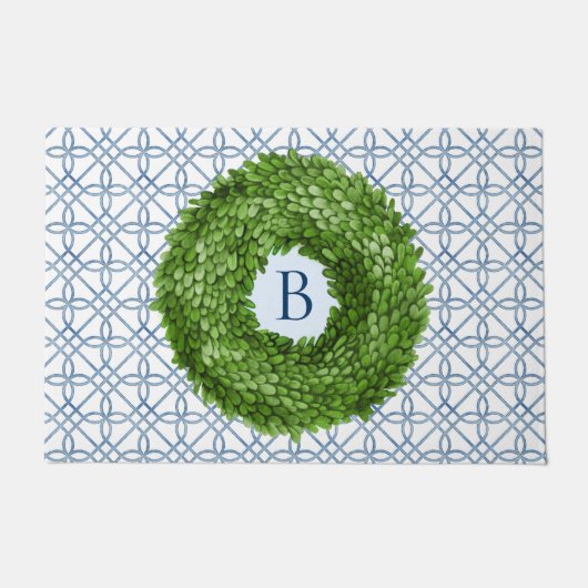 Mit Monogramm Empfang von Boxwood Wreath Fußmatte (Vorderseite)