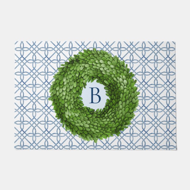 Mit Monogramm Empfang von Boxwood Wreath Fußmatte (Vorderseite)