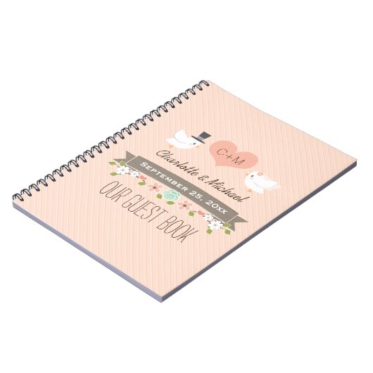 Mit Monogramm erröten die Liebe-Vögel, die Notizblock (Linke Seite)