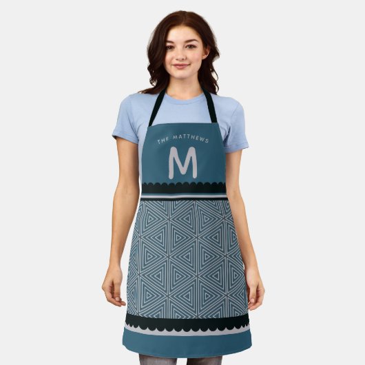 Mit Monogramm erste blaue Geometrische Küche Schürze (Getragen)
