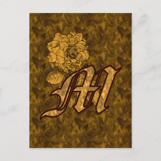 Mit Monogramm erste M Gold Peony Postcard Postkarte (Vorderseite)
