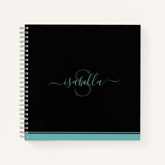 Mit Monogramm erstes, elegantes Skript-Aquamarin-N Notizblock (Vorderseite)