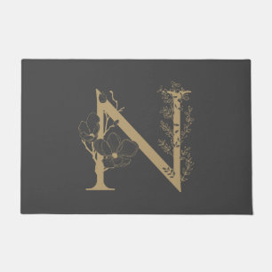 Mit Monogramm Erstklassige Elegant Floral Gold Bla Fußmatte